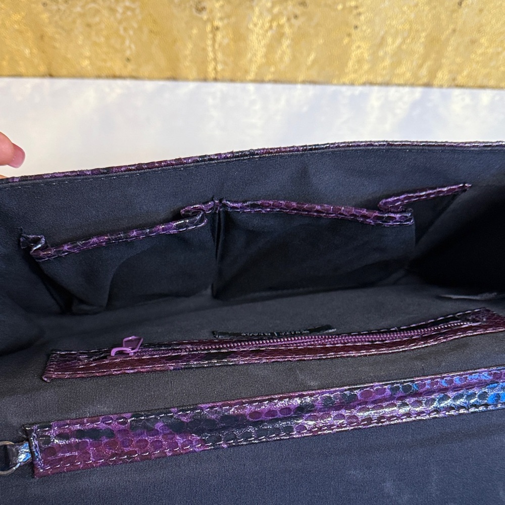 White House Black Market Purple/Black Faux Leather snakeskin clutch shoulder bag - Picture 8 of 9